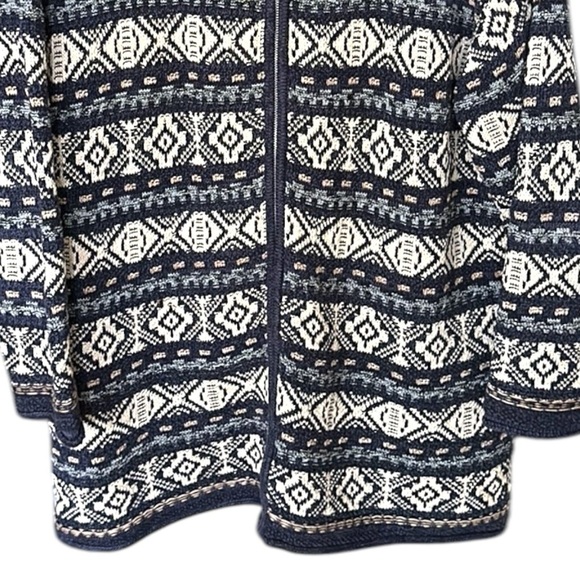 MOTHERHOOD Tribal Style Knit Cardigan Sweater Zip Up Blue Beige Size Large - Picture 4 of 17